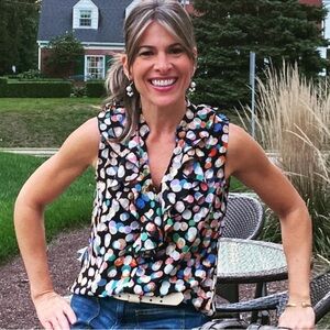 CABI Bubble Top/Blouse Black Multicolor #4255 Polka Dot Ruffle Sleeveless Top